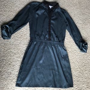 Silk green or blue long sleeve dress